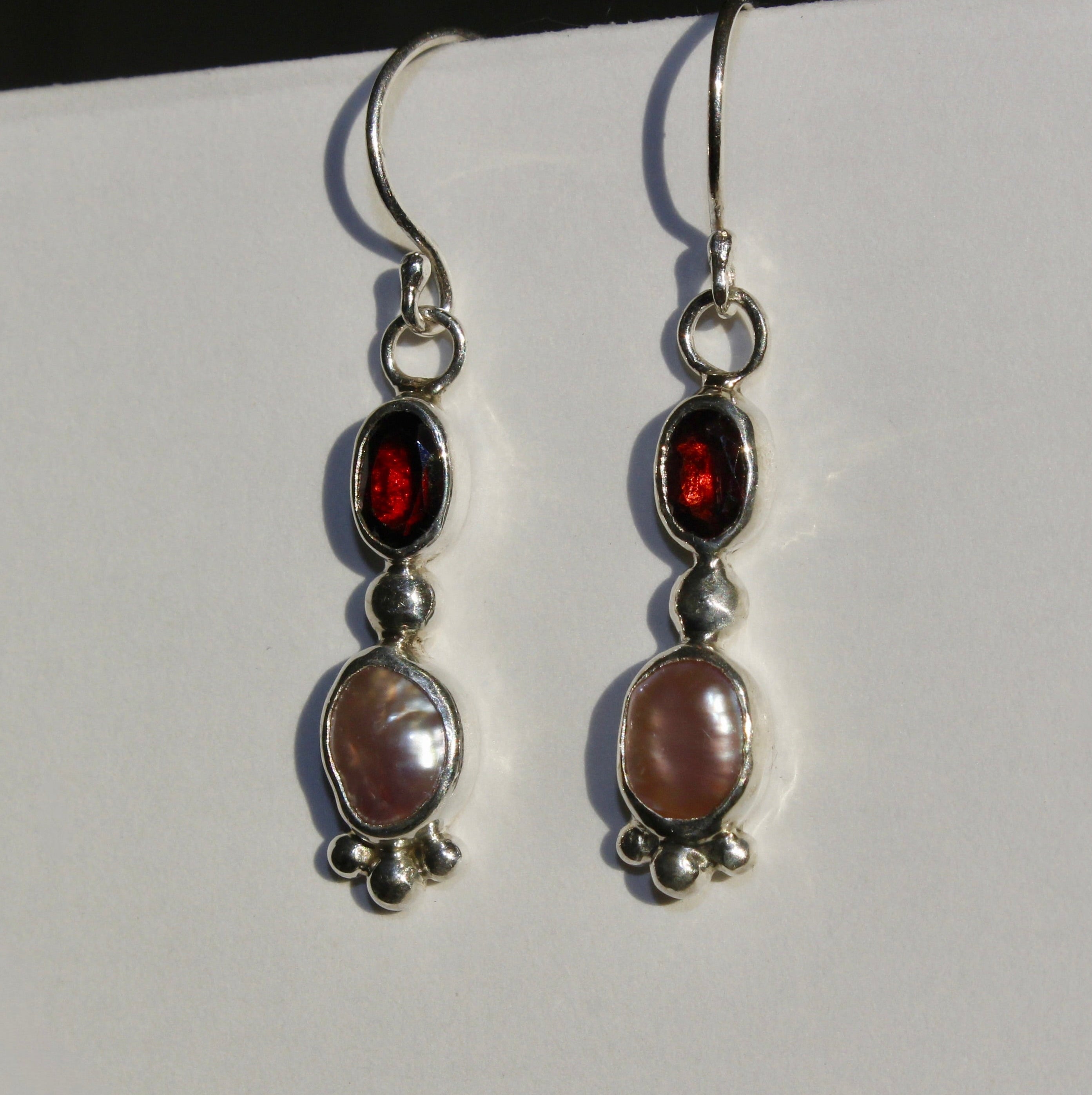 Garnet & Pink Baroque Pearl Drop Earrings