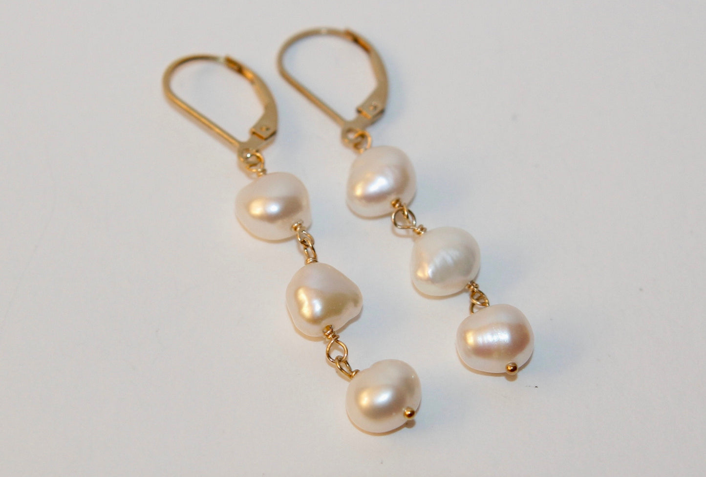 Triple Freshwater Pearl Earrings available in Sterling Silver and 14k Gold