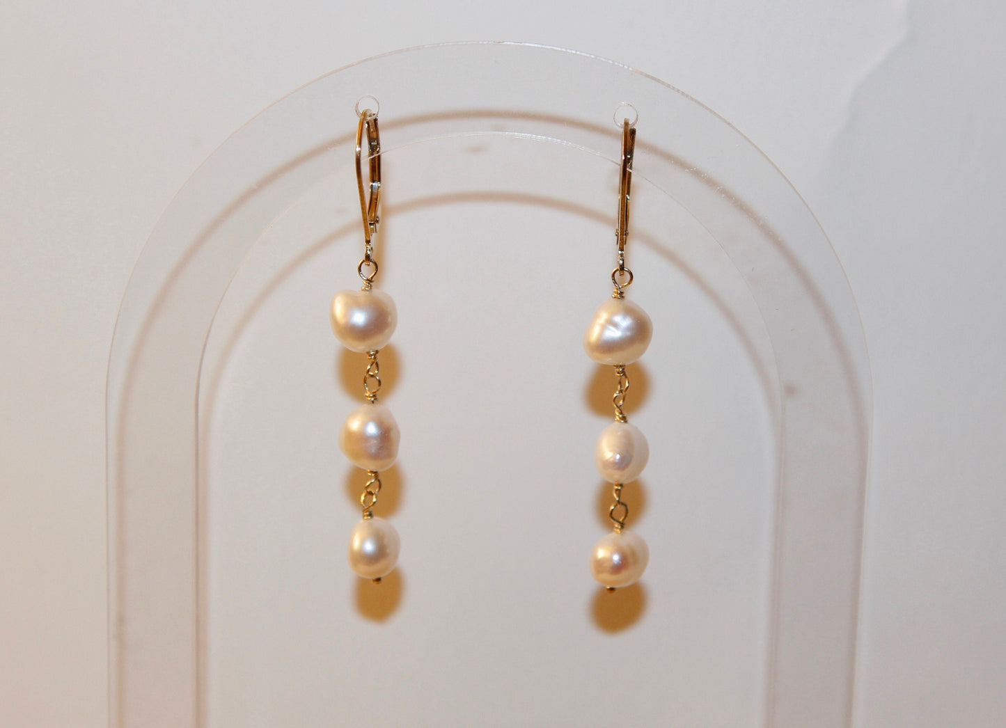 Triple Freshwater Pearl Earrings available in Sterling Silver and 14k Gold