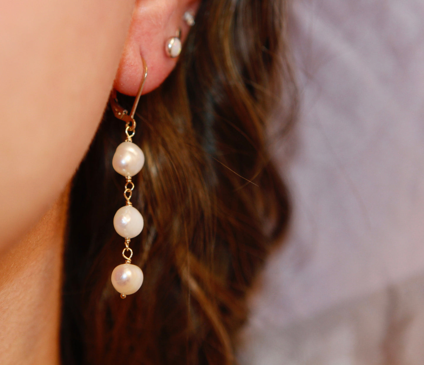 Triple Freshwater Pearl Earrings available in Sterling Silver and 14k Gold