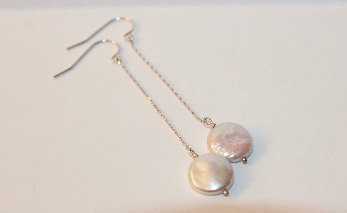 Freshwater Coin Pearl Drop Dangly Earrings Available in 14k Gold Fill and Sterling Silver