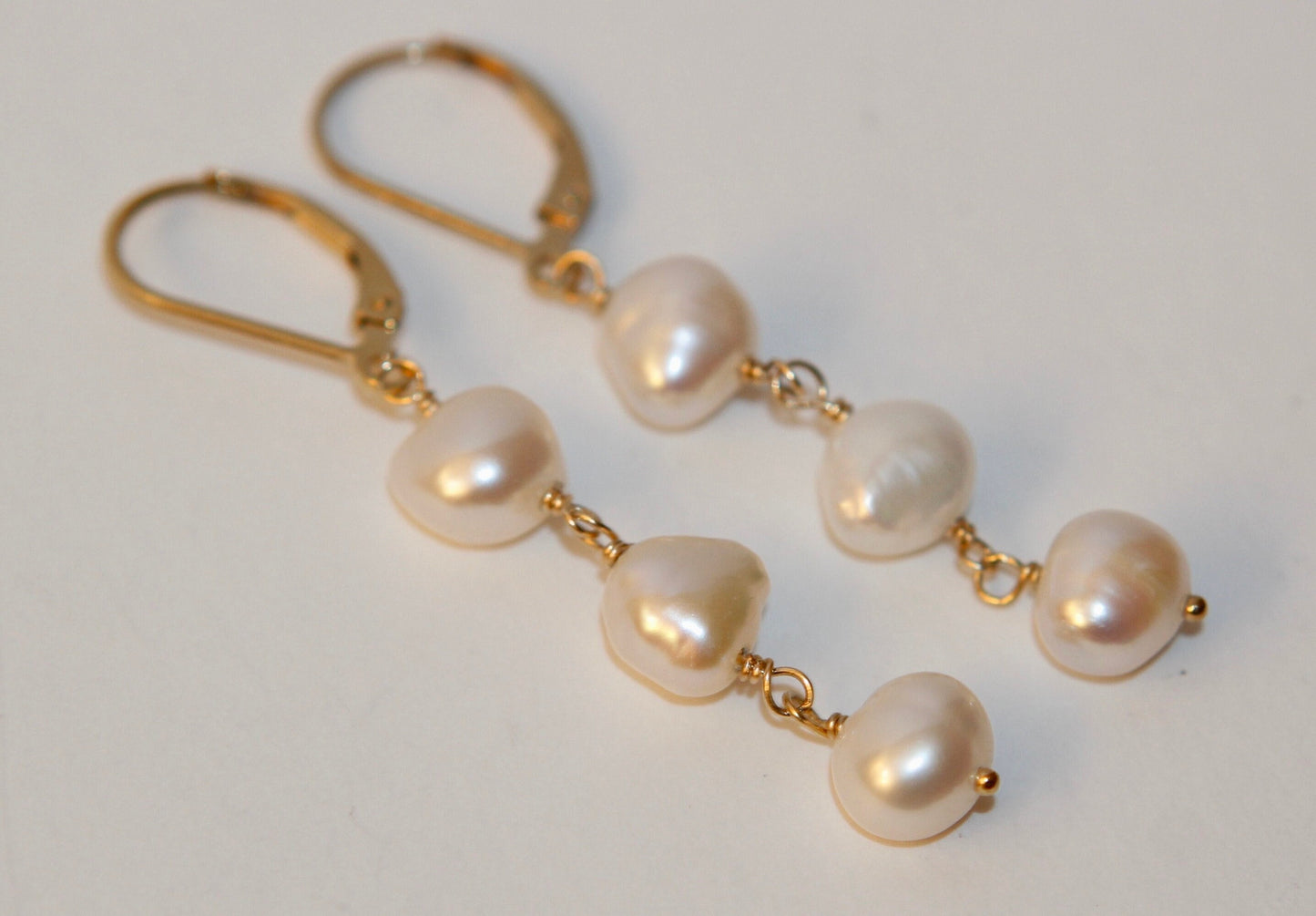 Triple Freshwater Pearl Earrings available in Sterling Silver and 14k Gold