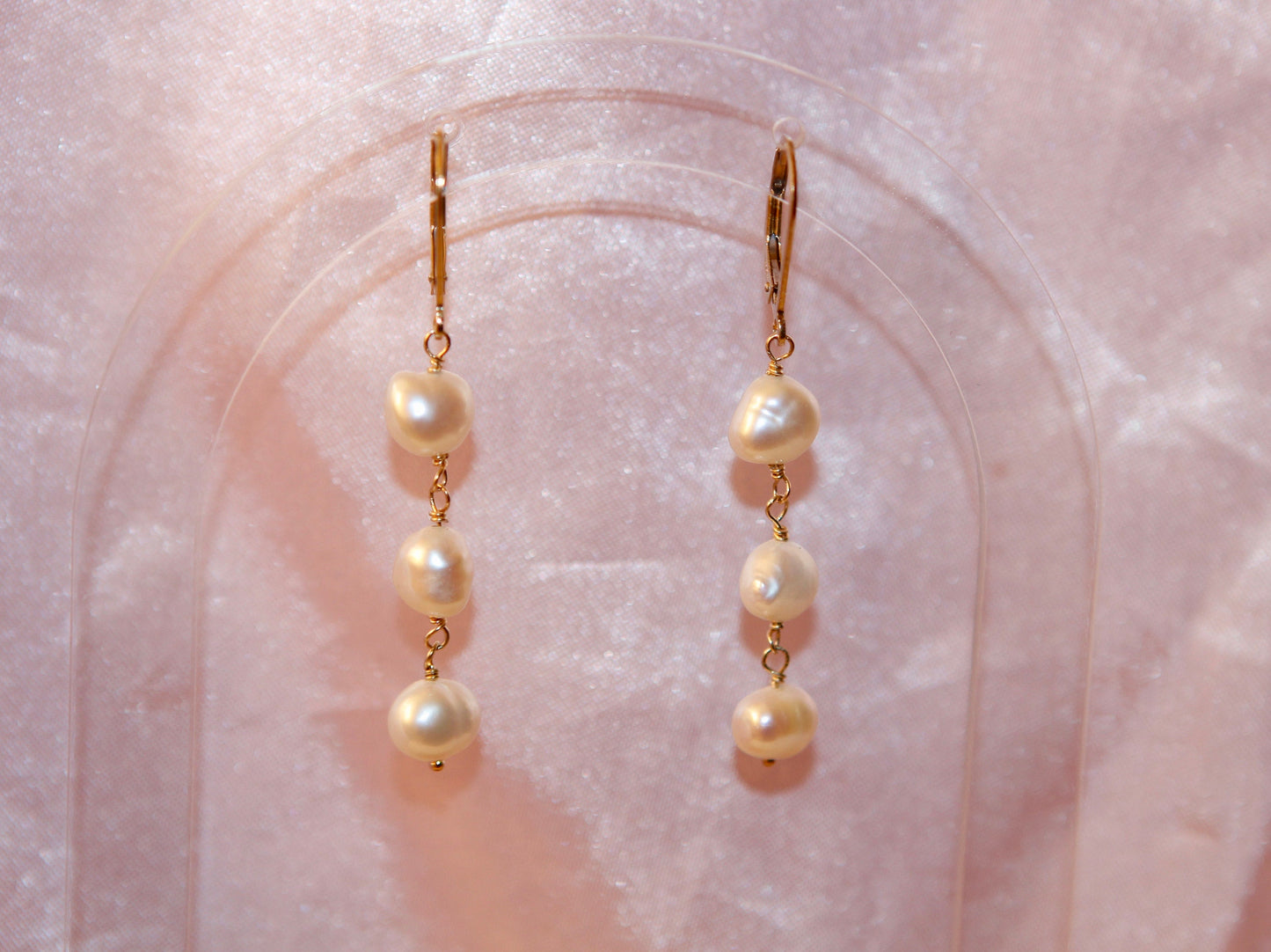 Triple Freshwater Pearl Earrings available in Sterling Silver and 14k Gold