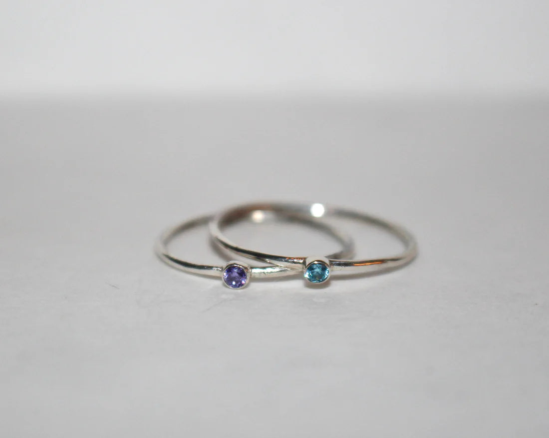 Birthstone Ring, Cubic Zirconia and Sterling Silver, Minimalist Jewelry
