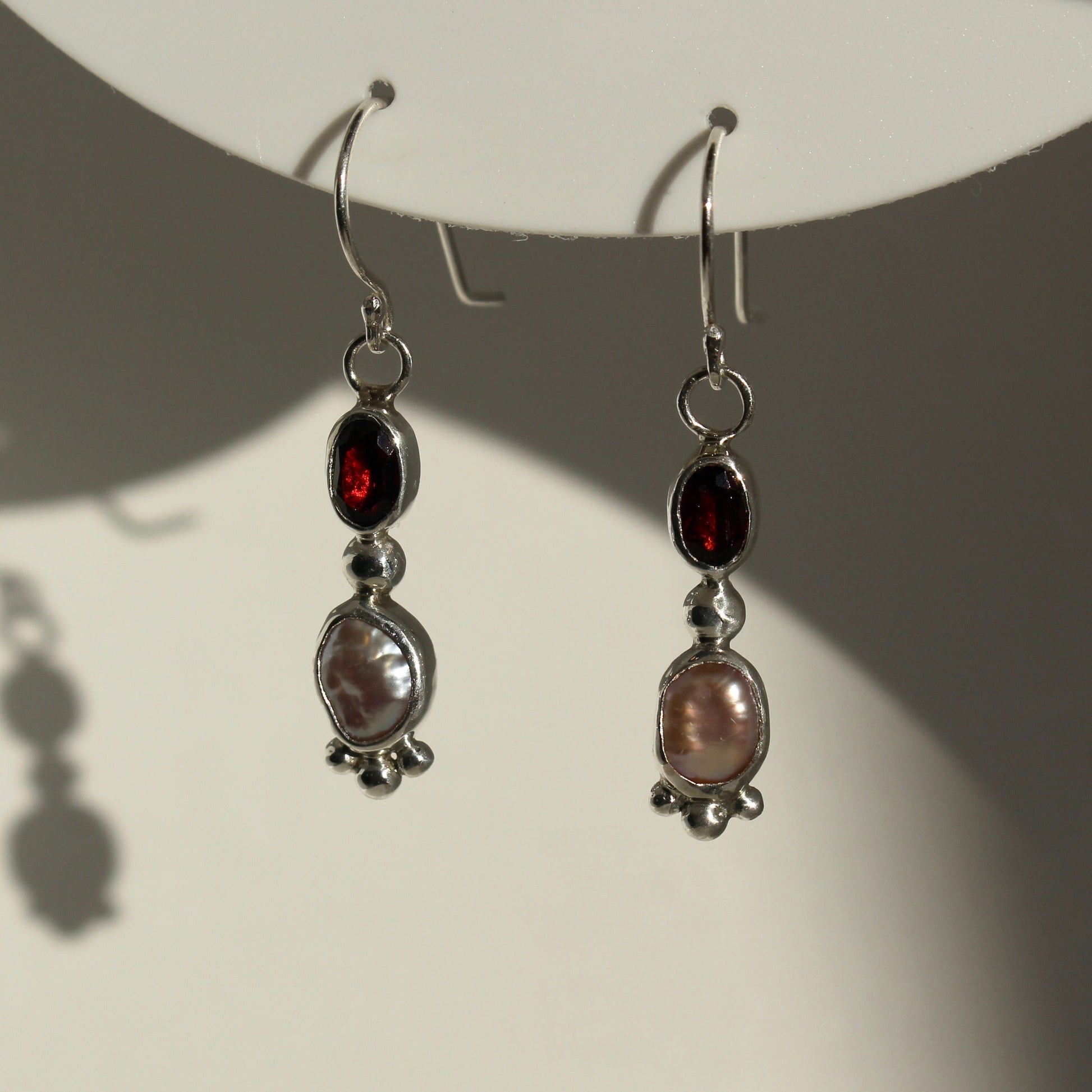 Garnet & Pink Baroque Pearl Drop Earrings