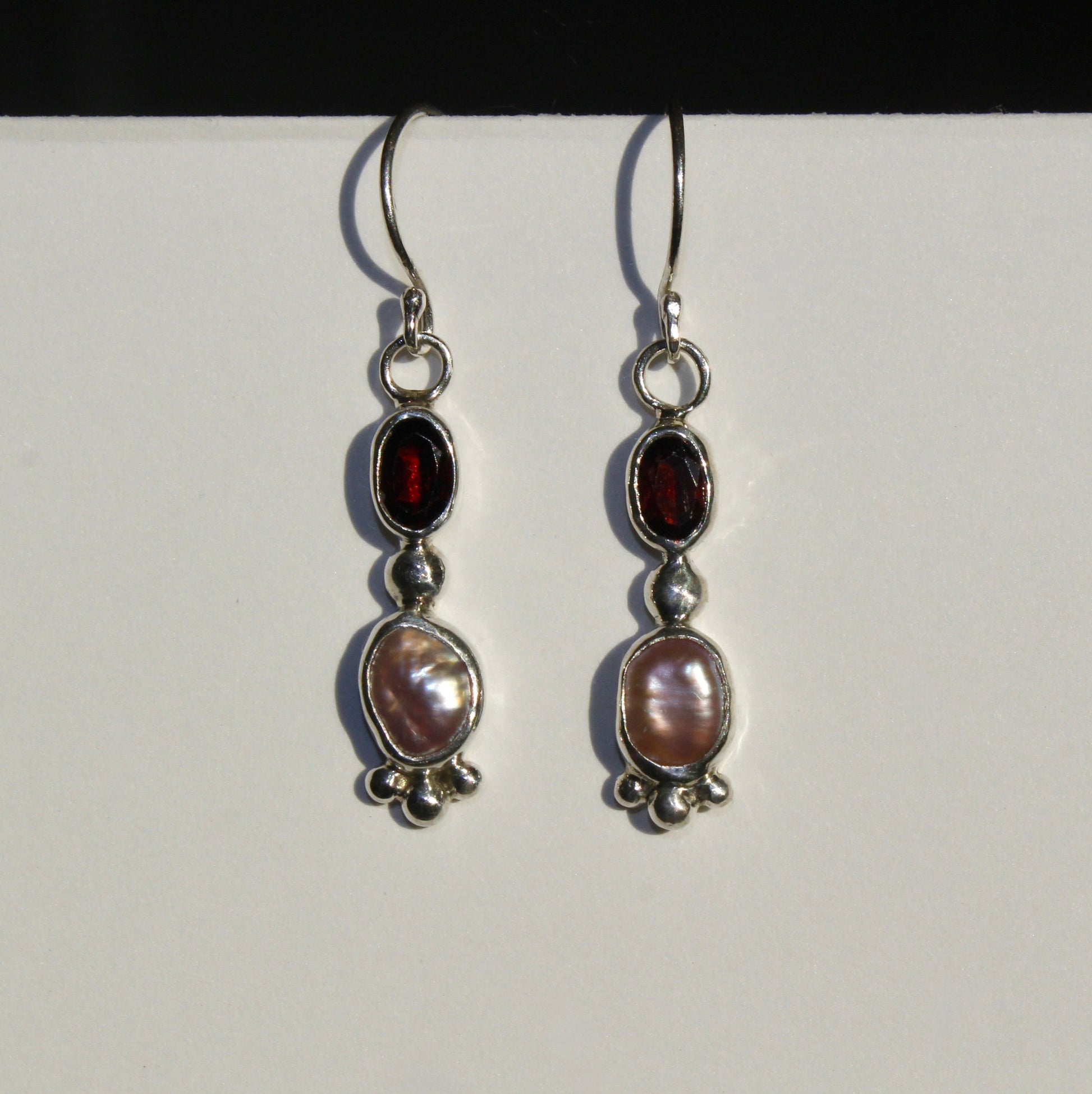 Garnet & Pink Baroque Pearl Drop Earrings