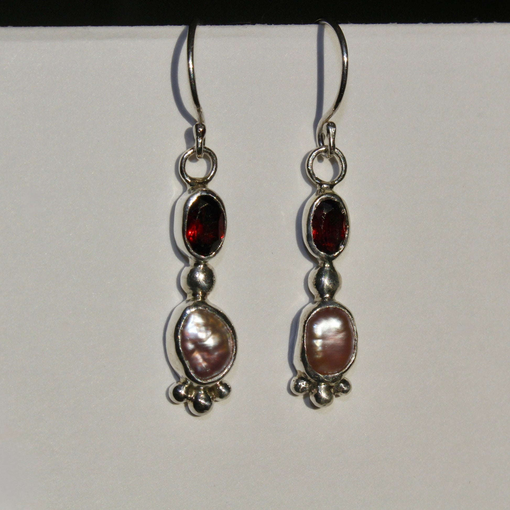 Garnet & Pink Baroque Pearl Drop Earrings