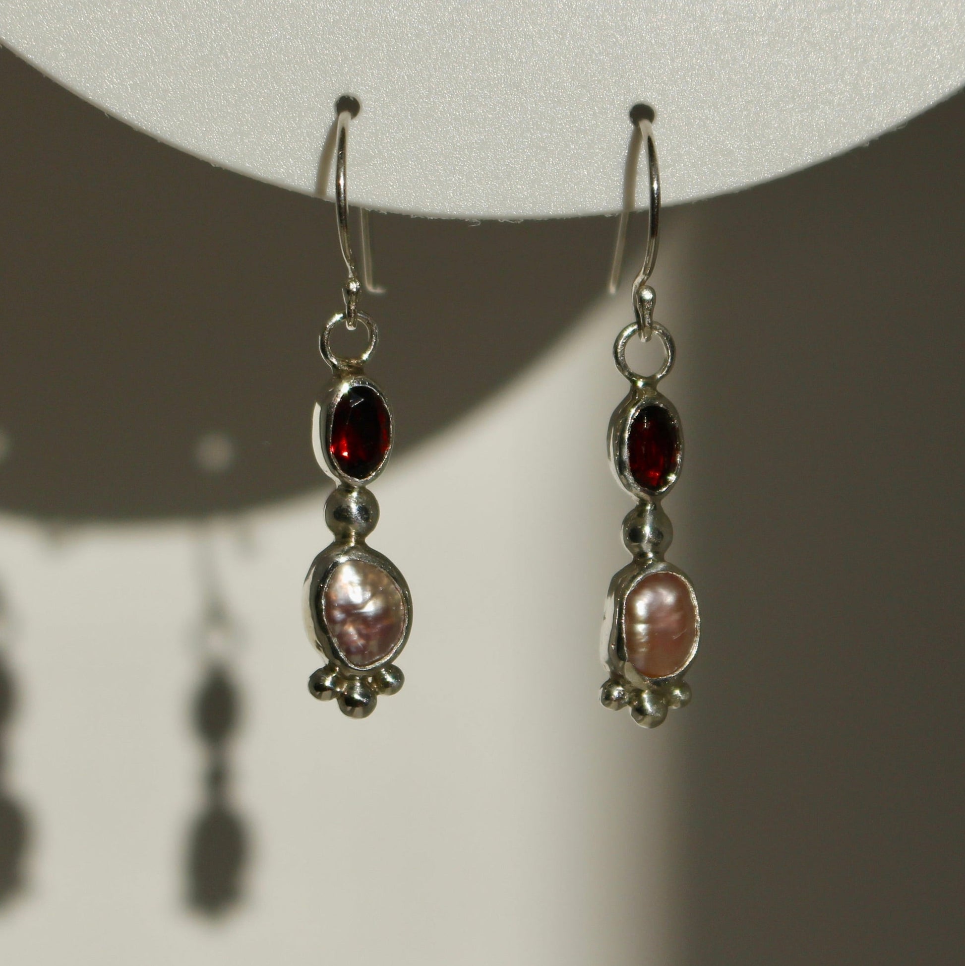 Garnet & Pink Baroque Pearl Drop Earrings