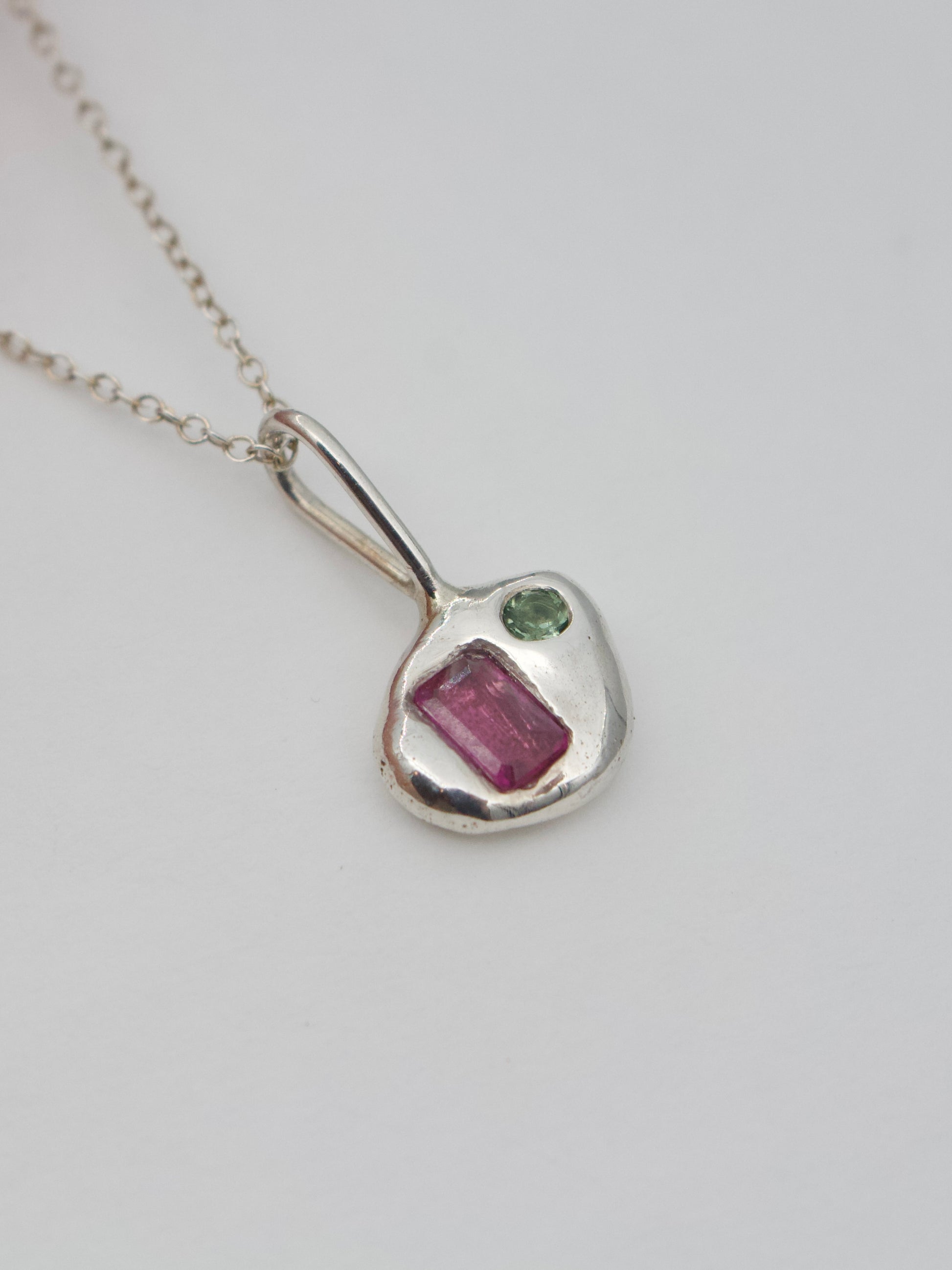 Organic Molten Pink CZ & Tourmaline Pendant