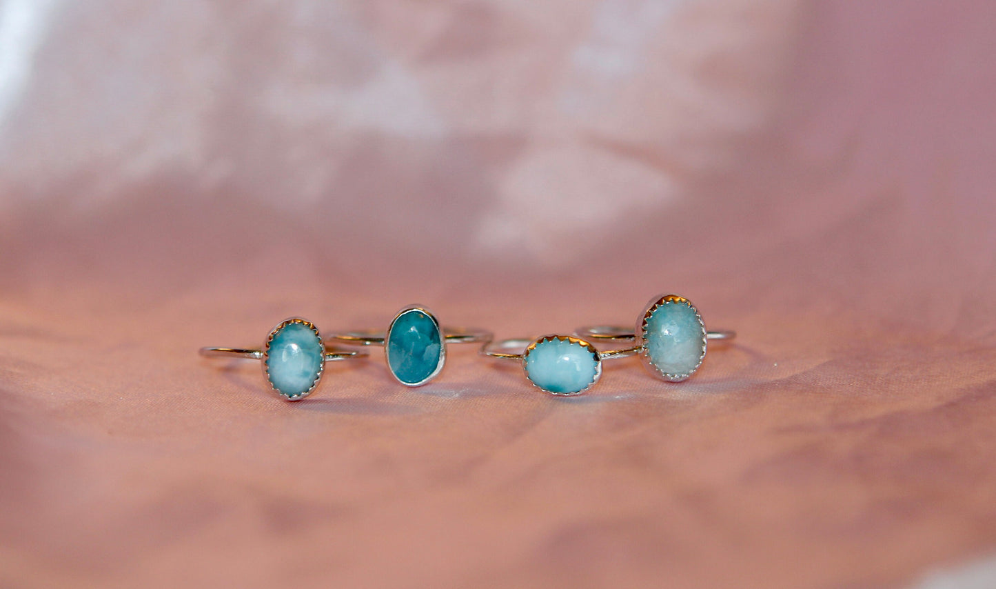 Mini Larimar Stacking Rings in Sterling Silver