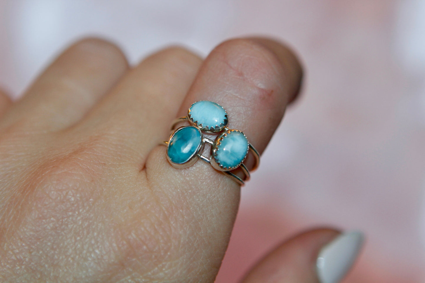 Mini Larimar Stacking Rings in Sterling Silver