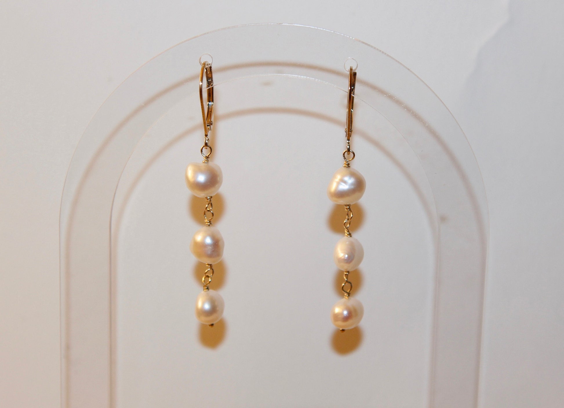 Triple Freshwater Pearl Earrings available in Sterling Silver and 14k Gold