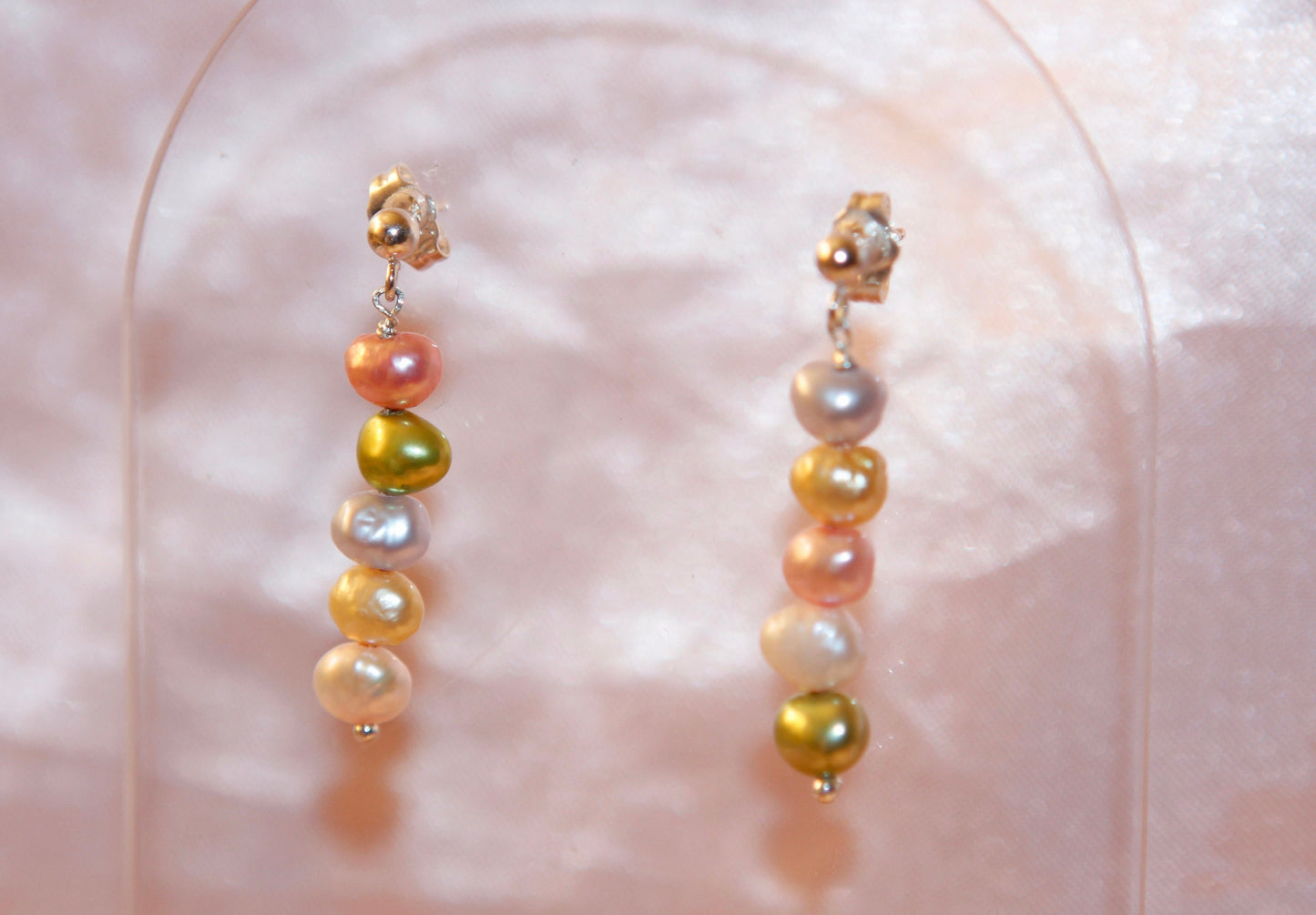 Mismatched Sterling Silver Rainbow Freshwater Pearl Earrings