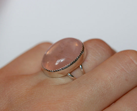 Rose Quartz Ring, Sterling Silver Size 5.5