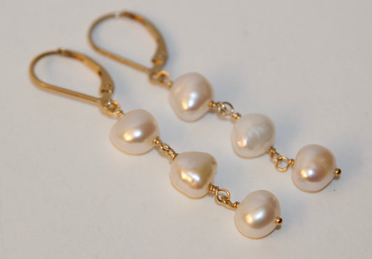 Triple Freshwater Pearl Earrings available in Sterling Silver and 14k Gold