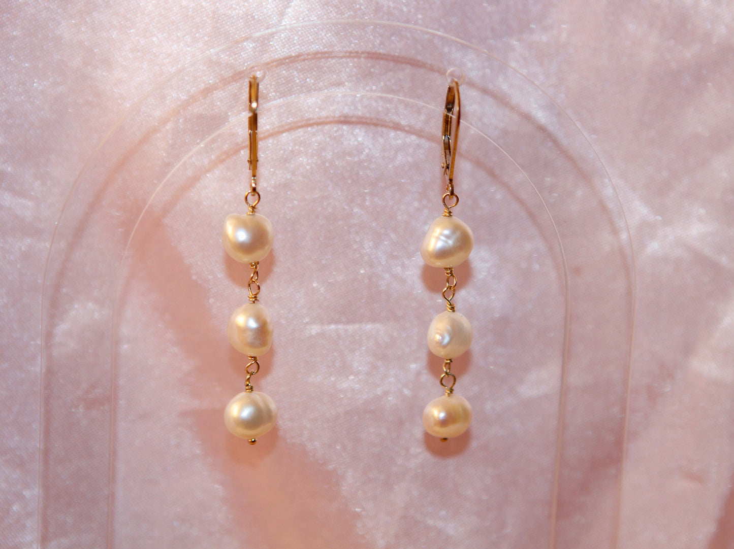 Triple Freshwater Pearl Earrings available in Sterling Silver and 14k Gold