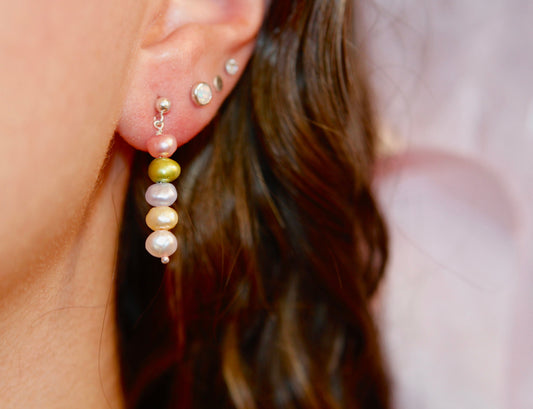 Mismatched Sterling Silver Rainbow Freshwater Pearl Earrings