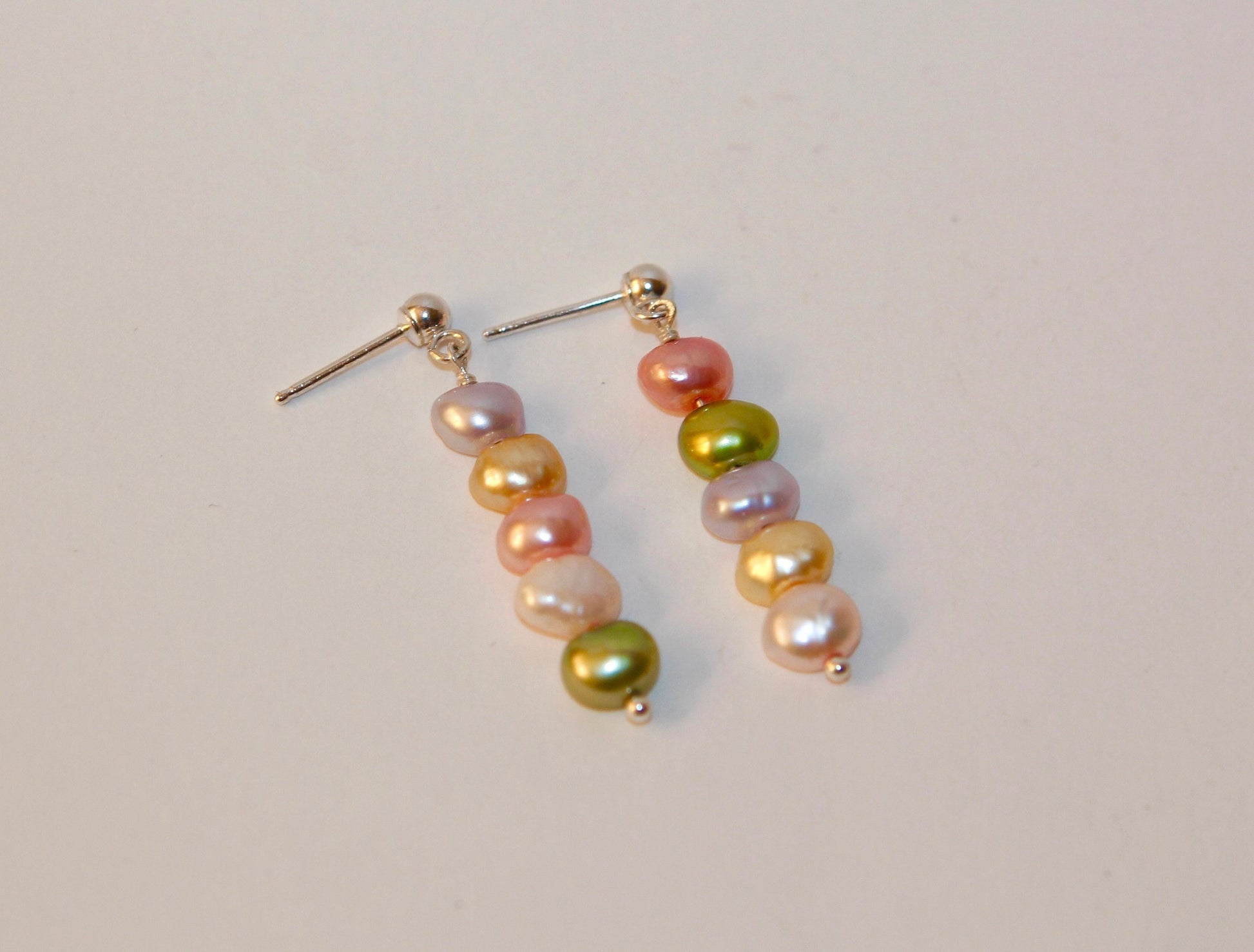 Mismatched Sterling Silver Rainbow Freshwater Pearl Earrings