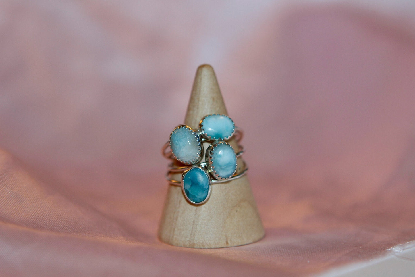 Mini Larimar Stacking Rings in Sterling Silver