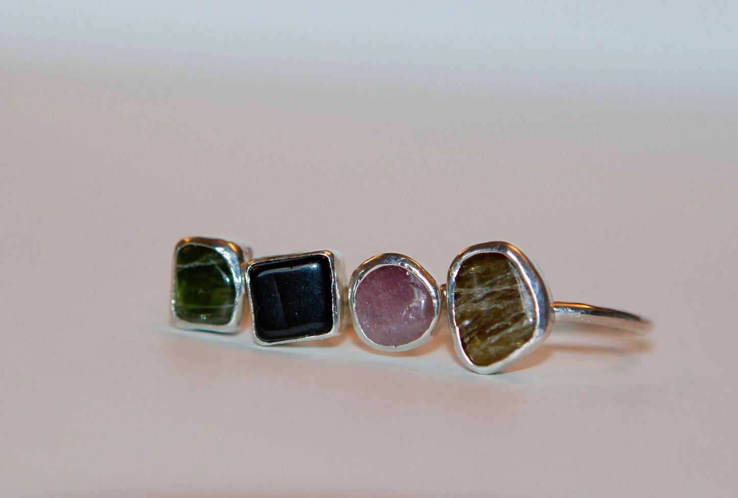 Mixed Tourmaline Stacking Rings - Sterling Silver