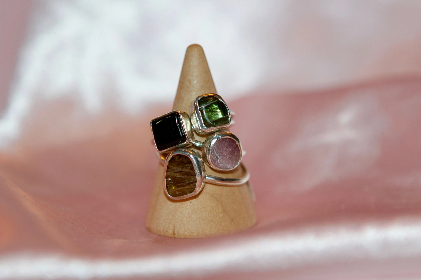 Mixed Tourmaline Stacking Rings - Sterling Silver