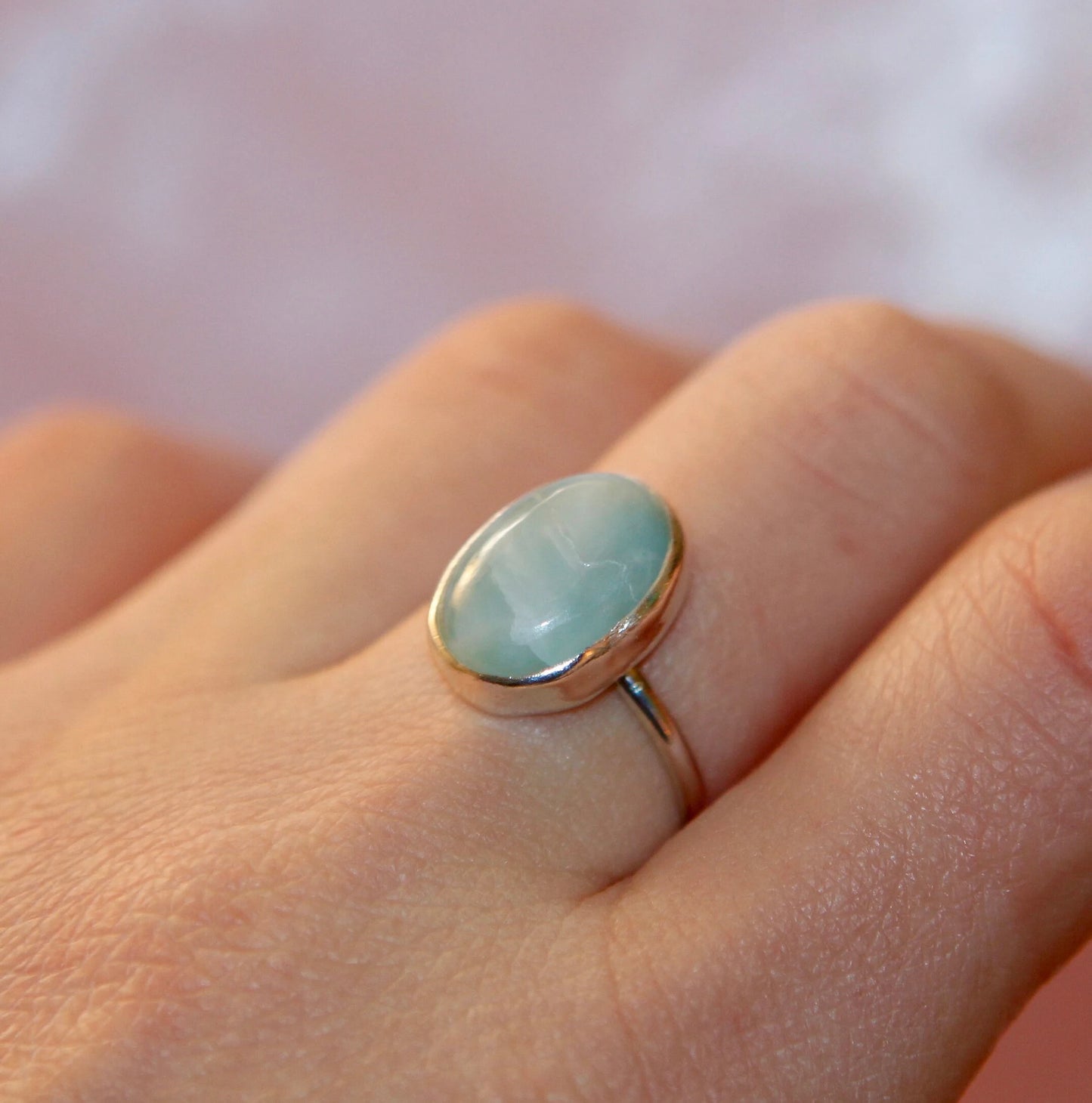 Larimar Ring in Sterling Silver - Size 7.5 US