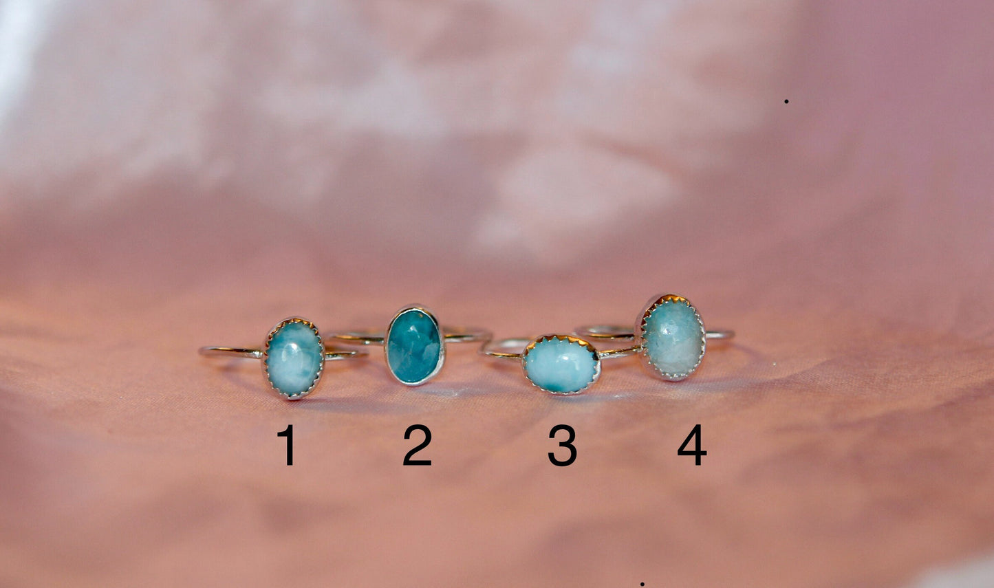 Mini Larimar Stacking Rings in Sterling Silver