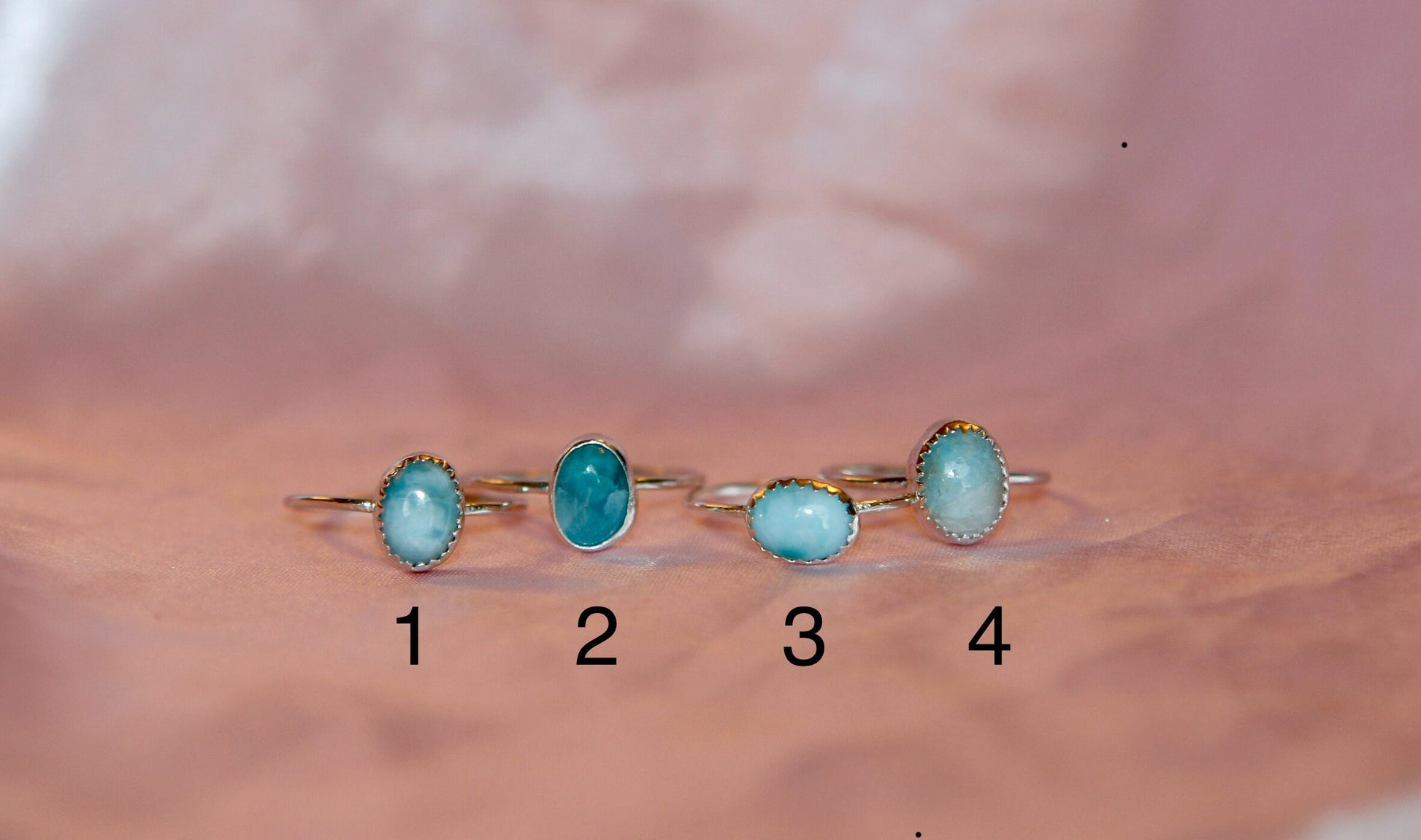 Mini Larimar Stacking Rings in Sterling Silver