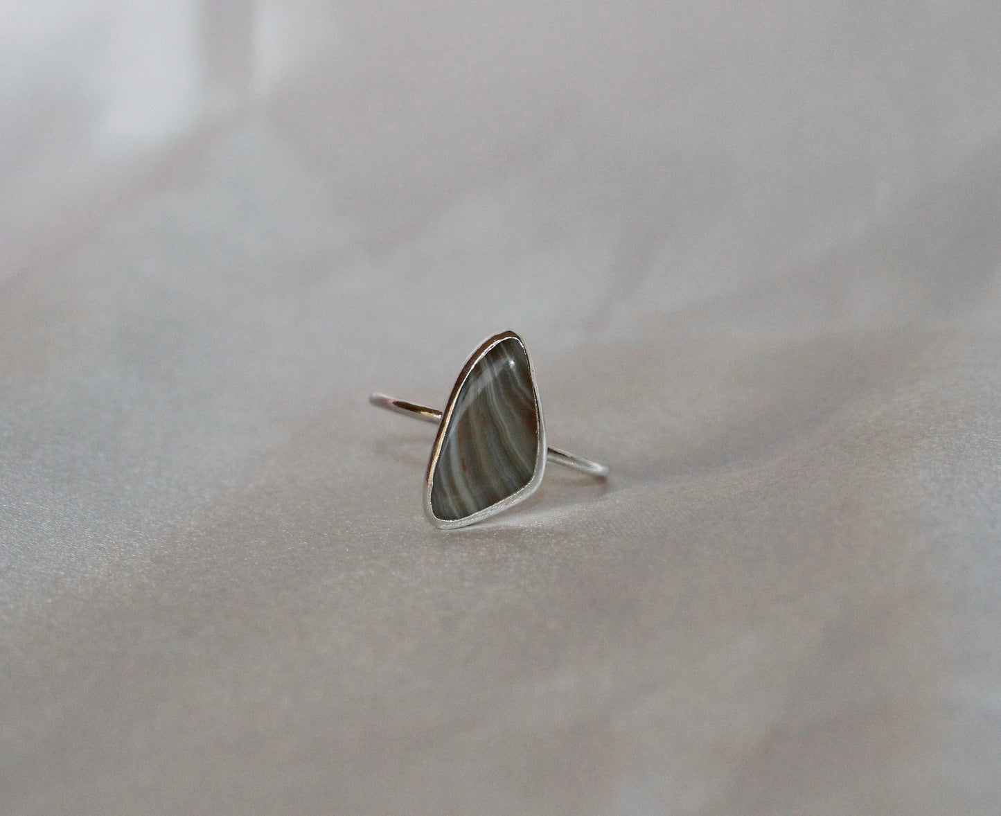 Striped Agate Statement Ring - Sterling Silver size 7 US