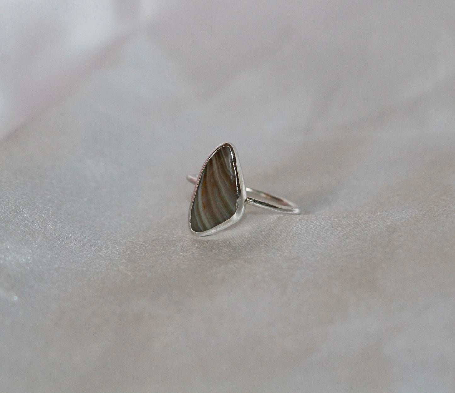 Striped Agate Statement Ring - Sterling Silver size 7 US