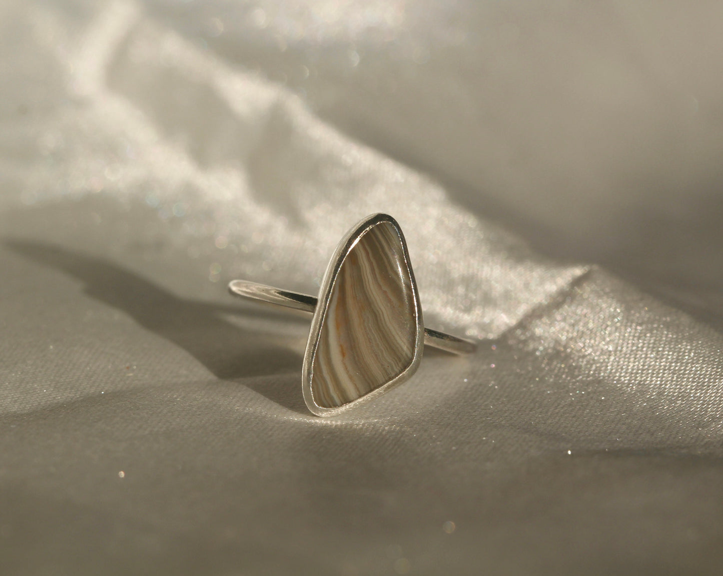 Striped Agate Statement Ring - Sterling Silver size 7 US