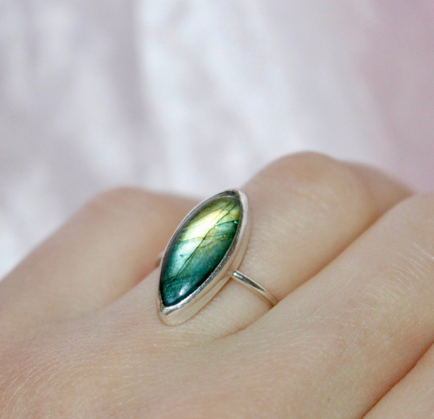 Labradorite Statement Ring - Sterling Silver Size 6.25 US