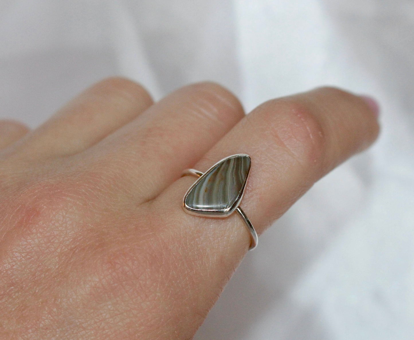 Striped Agate Statement Ring - Sterling Silver size 7 US