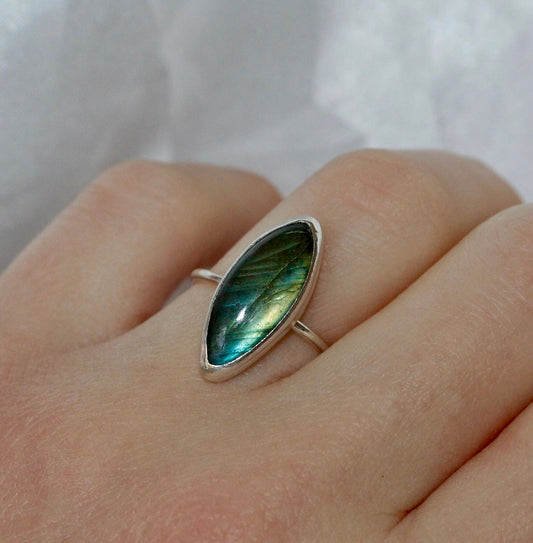 Labradorite Statement Ring - Sterling Silver Size 6.25 US