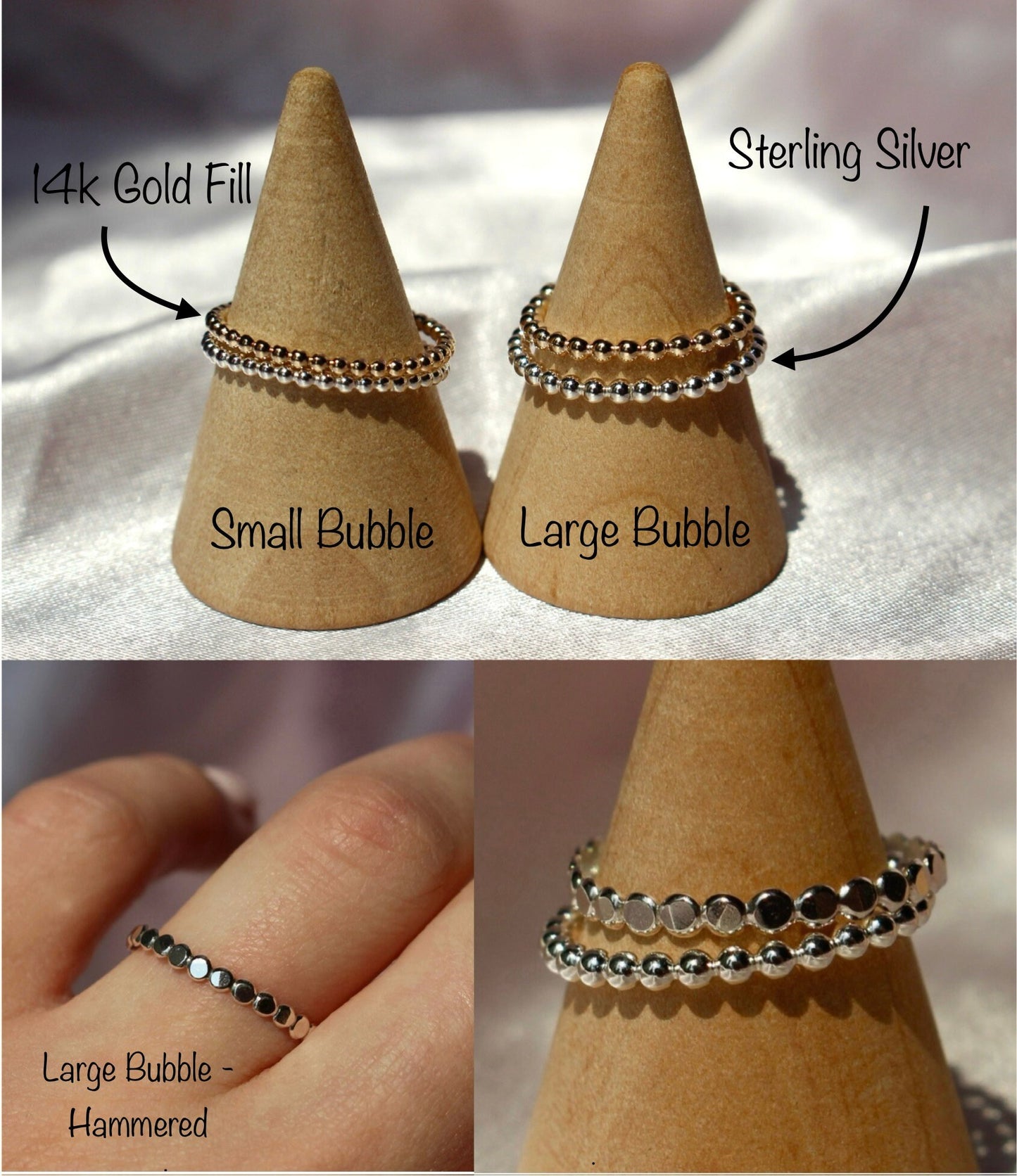 Gold and Silver Stacking Rings, Waterproof and Tarnish resistant