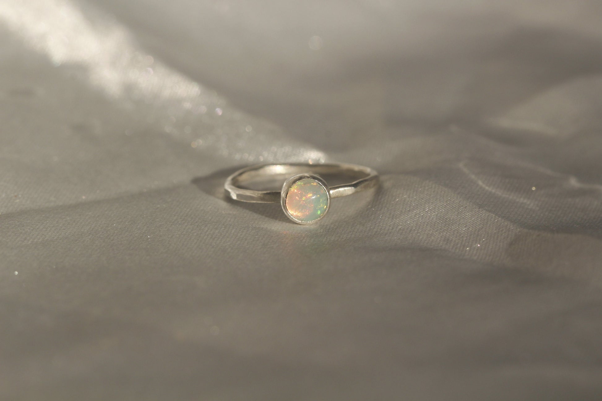 Ethiopian Opal Ring Set in Sterling Silver - Size 5.5 US