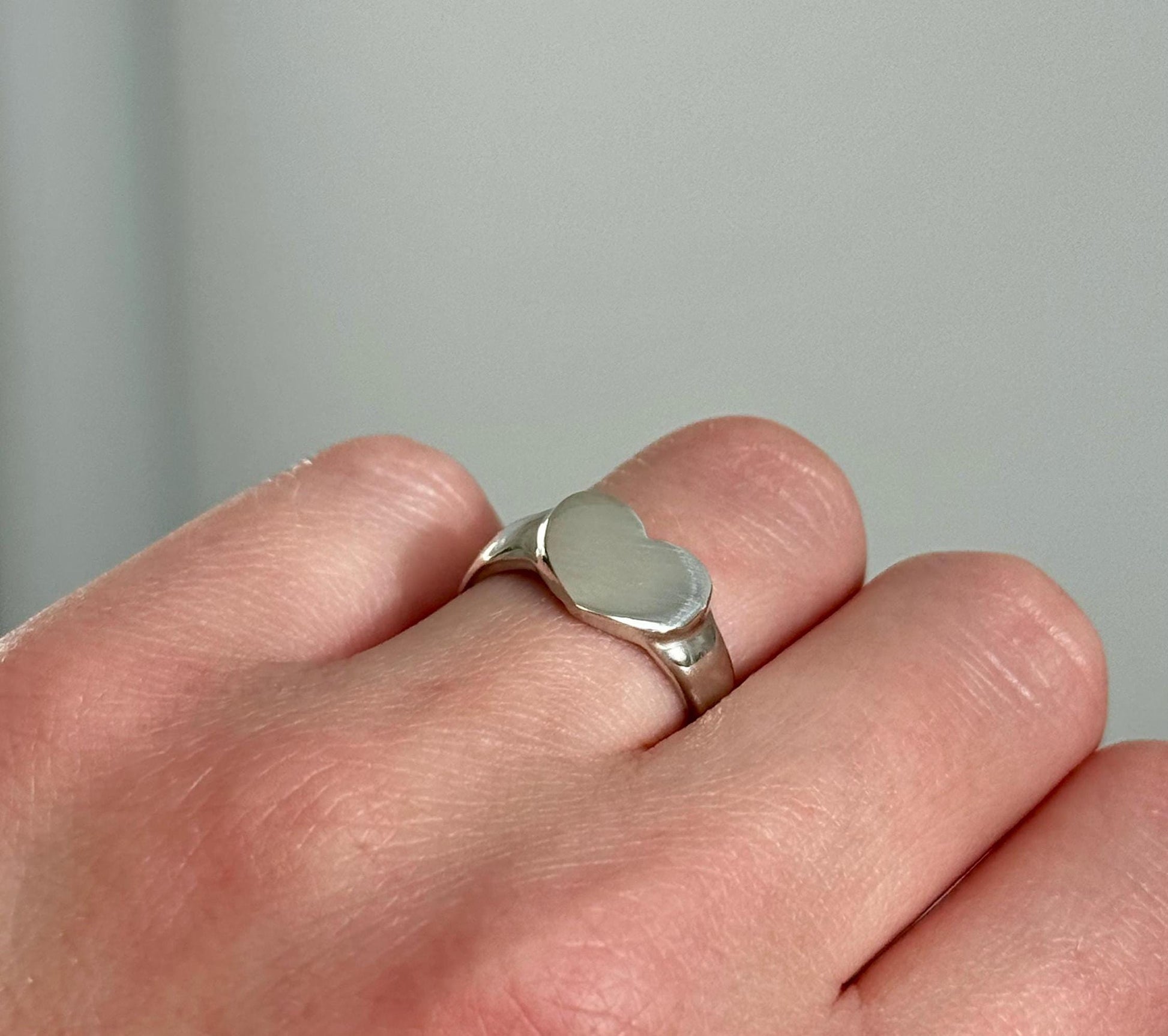 Solid Sterling Silver Heart Signet Ring Made From Recycled Silver