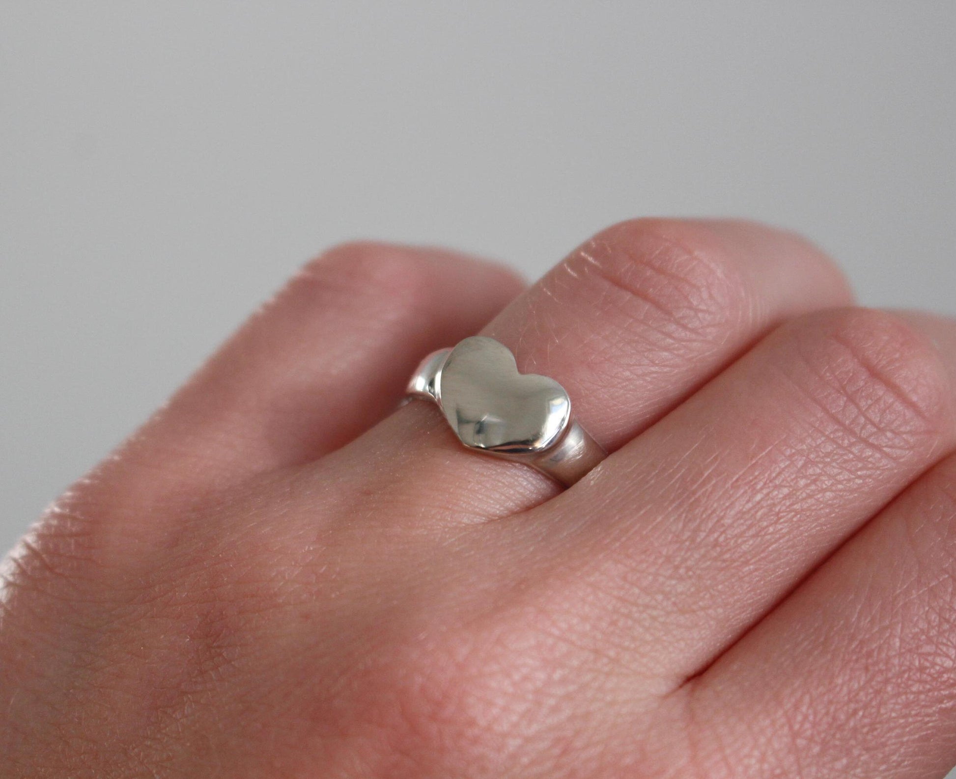 Solid Sterling Silver Heart Signet Ring Made From Recycled Silver