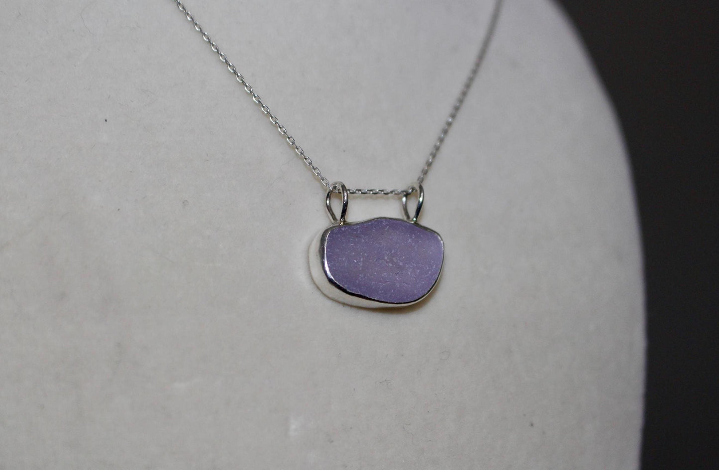 Fine and Sterling Silver Purple Sea Glass Necklace