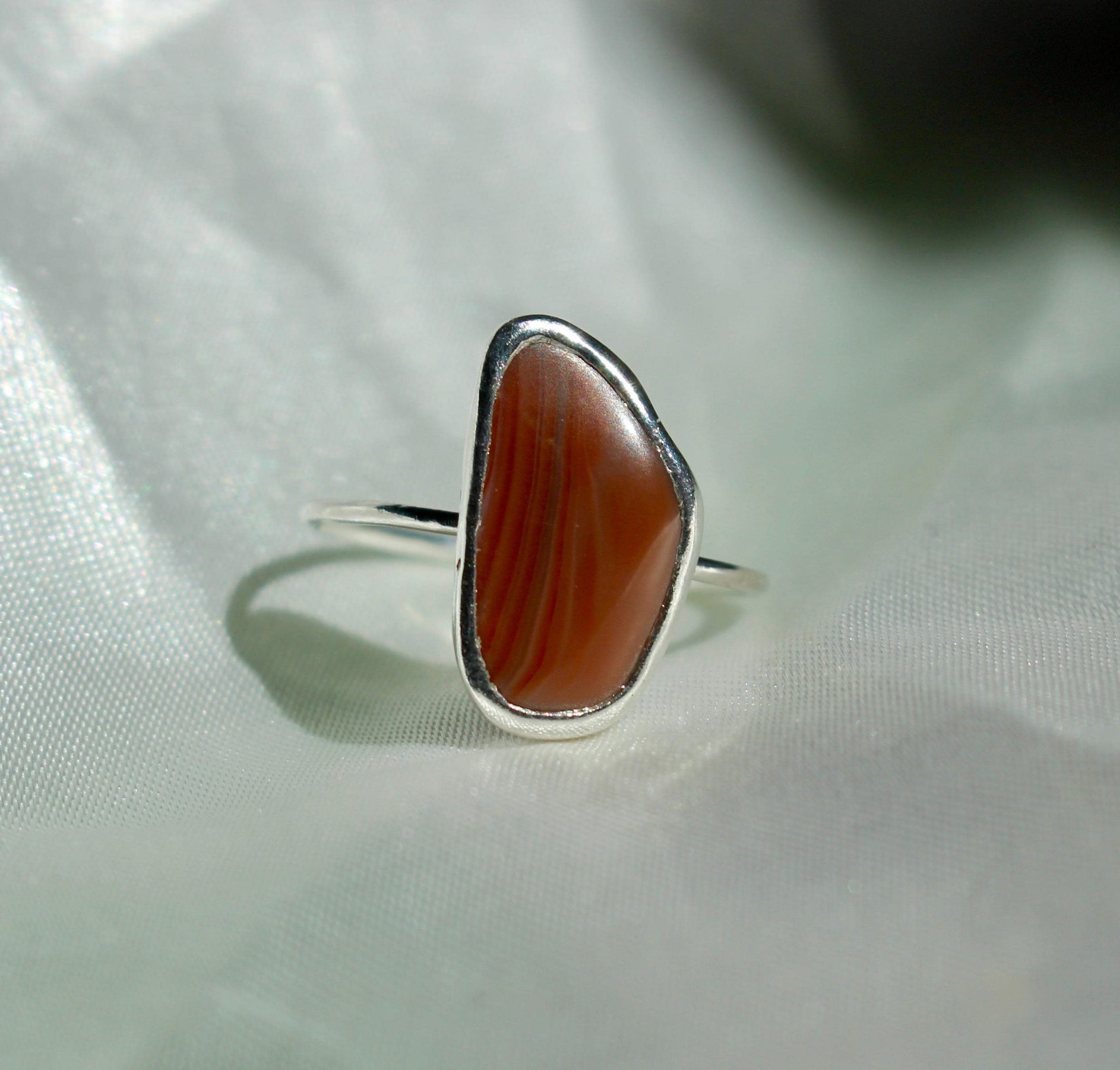 Banded Carnelian Agate Rings - Sterling Silver and 14k Gold Fill