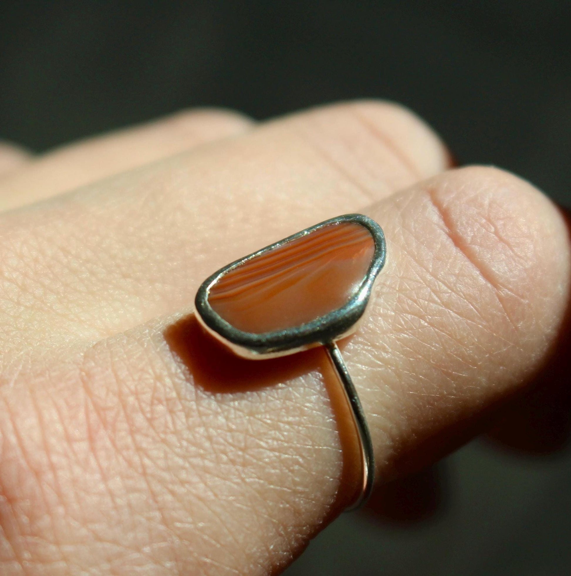 Banded Carnelian Agate Rings - Sterling Silver and 14k Gold Fill