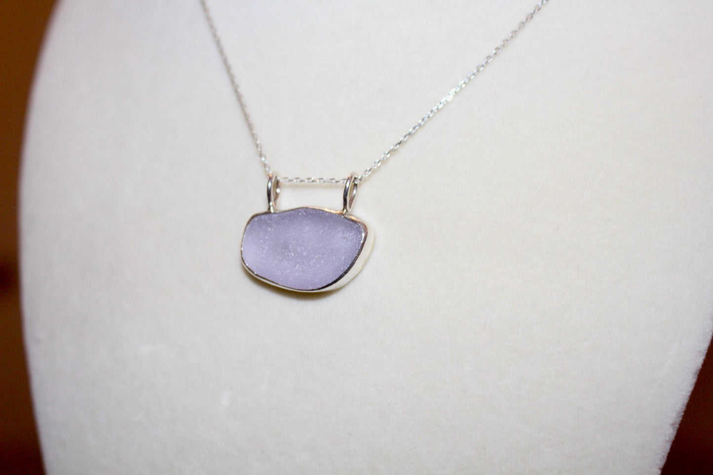 Fine and Sterling Silver Purple Sea Glass Necklace