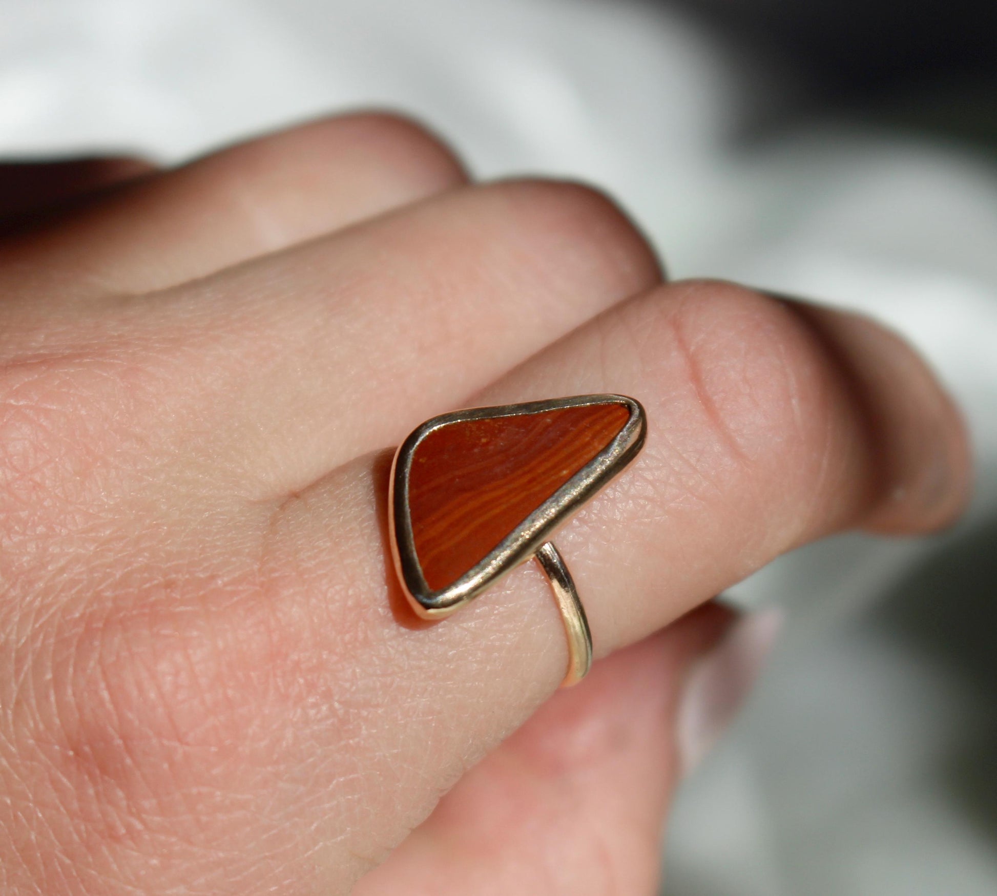 Banded Carnelian Agate Rings - Sterling Silver and 14k Gold Fill