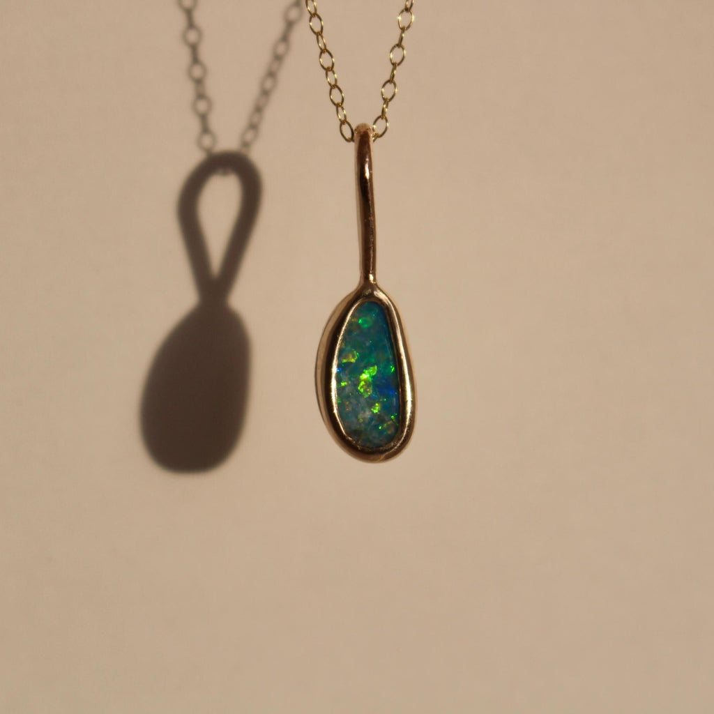 Australian Opal Charm Necklace – 10k Solid Gold Charm on 14k Gold-Filled Chain – Optional Charm Only – October Birthstone – Fine Jewelry