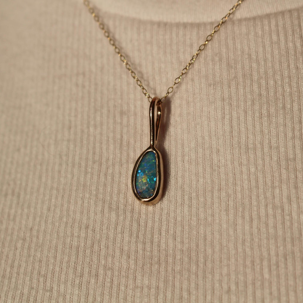 Australian Opal Charm Necklace – 10k Solid Gold Charm on 14k Gold-Filled Chain – Optional Charm Only – October Birthstone – Fine Jewelry