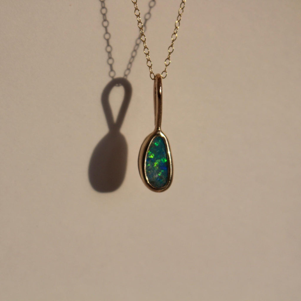 Australian Opal Charm Necklace – 10k Solid Gold Charm on 14k Gold-Filled Chain – Optional Charm Only – October Birthstone – Fine Jewelry