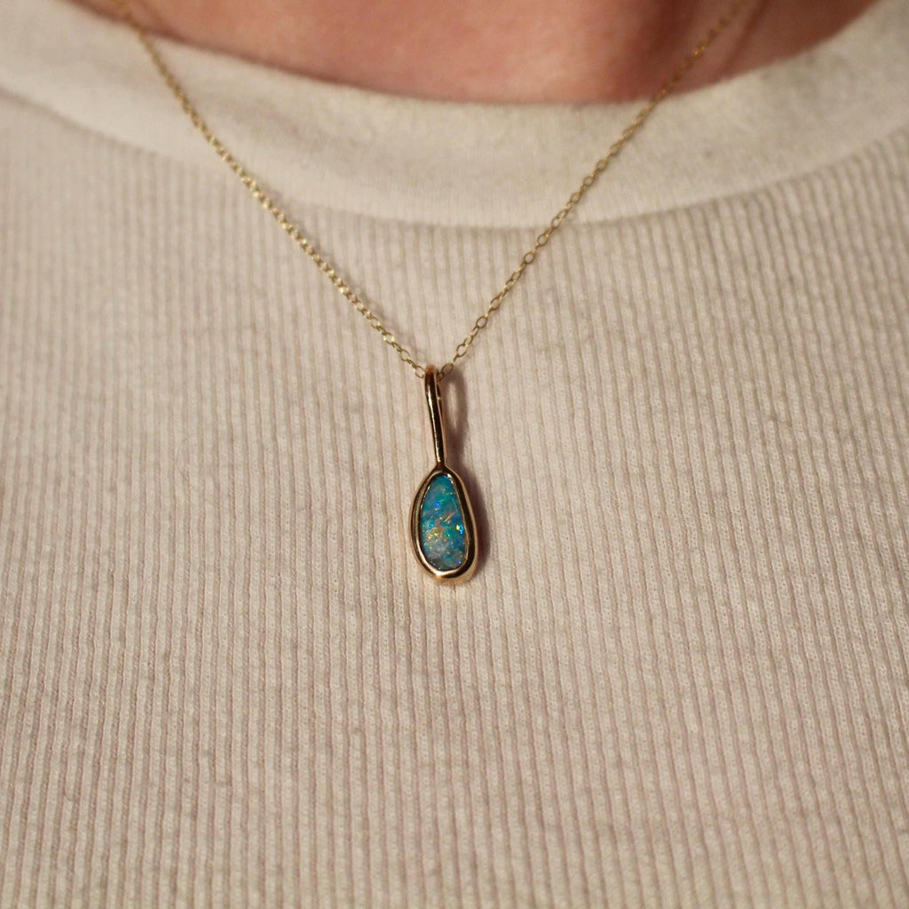 Australian Opal Charm Necklace – 10k Solid Gold Charm on 14k Gold-Filled Chain – Optional Charm Only – October Birthstone – Fine Jewelry