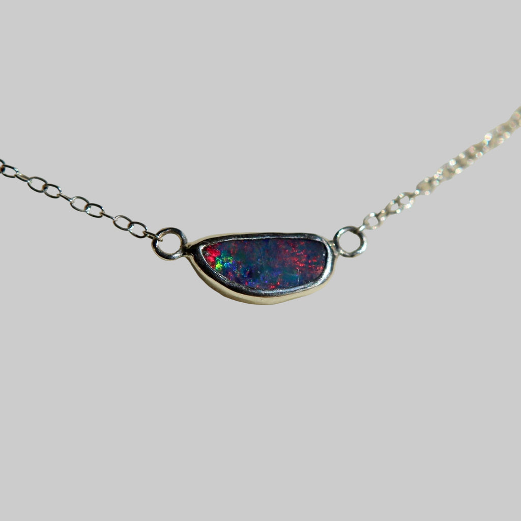 Sterling Silver Australian Opal Necklace – 16 Inch Chain, Handmade Pendant