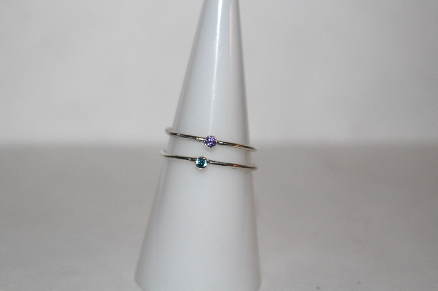 Birthstone Ring, Cubic Zirconia and Sterling Silver, Minimalist Jewelry