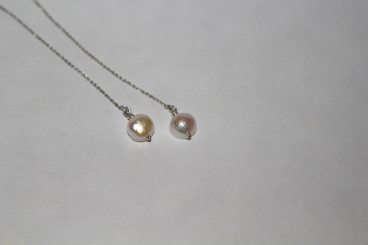 Pearl Drop Threader Earrings Available in Sterling Silver and 14K Gold-Fill